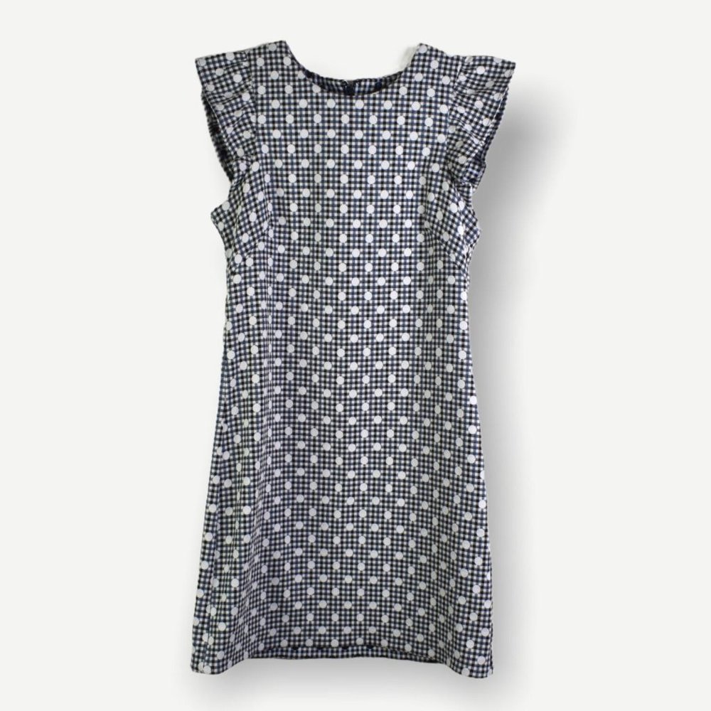 Eliza J. Dress 4 Womens Blue Black Checkered Polka Dot Cap Sleeve Dress